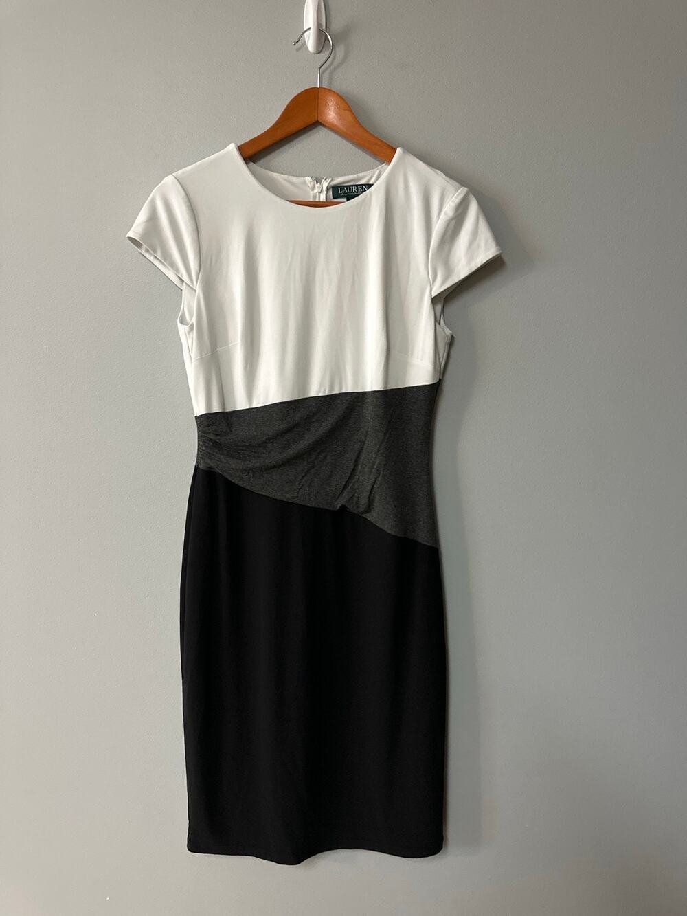 Lauren Ralph Lauren Colorblock Sheath Dress Size 8 Black White Career Office